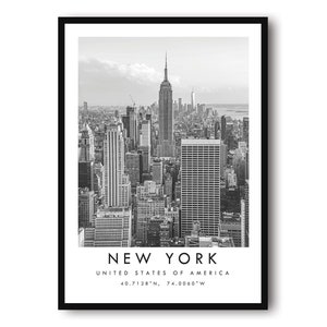 Impresión de viaje a Nueva York, póster de Nueva York, impresión en blanco y negro, arte de pared único, decoración minimalista para el hogar, ciudad A1/A2/A3/A4/A5