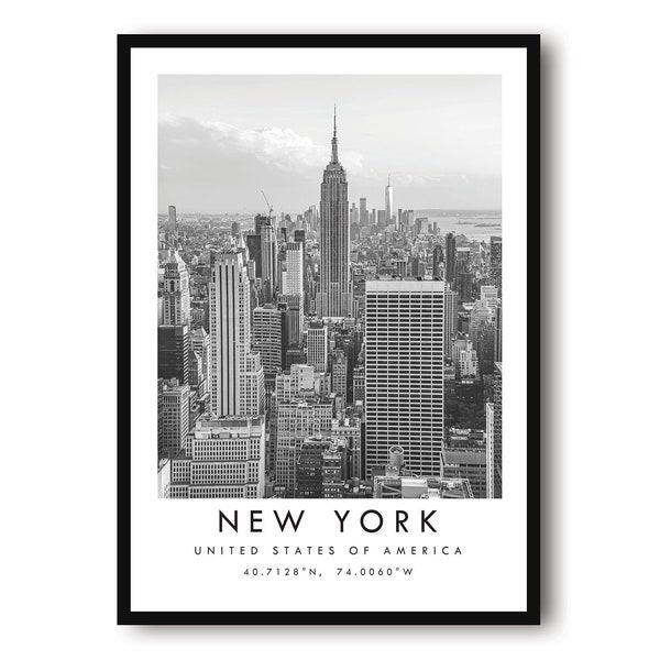 Impression de voyage à New York, affiche de New York, impression noir et blanc, art mural unique, décoration d'intérieur minimaliste, ville A1/A2/A3/A4/A5