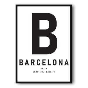 Barcelona Reisedruck, Barcelona Poster, Schwarzweißdruck, Einzigartige Wandkunst, Minimalistische Wohnkultur, Stadt A1/A2/A3/A4/A5
