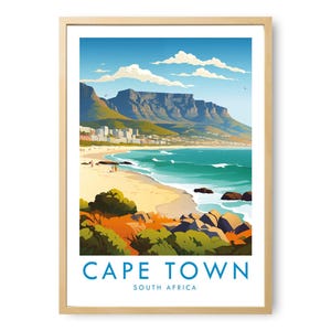 Cape Town Travel Print | Cape Town South Africa Poster | South Africa Wall Art | Table Mountain Poster | Vintage Travel Print