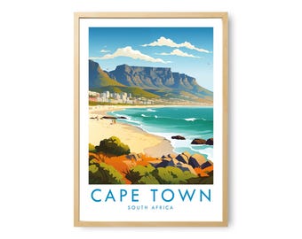 Lámina de viaje de Ciudad del Cabo / Póster de Ciudad del Cabo, Sudáfrica / Arte mural de Sudáfrica / Póster de la Montaña de la Mesa / Lámina de viaje vintage