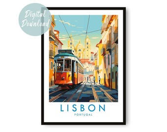 Lisbon Travel Poster Digital Download | Minimilist Wall Art | Printable City Decor