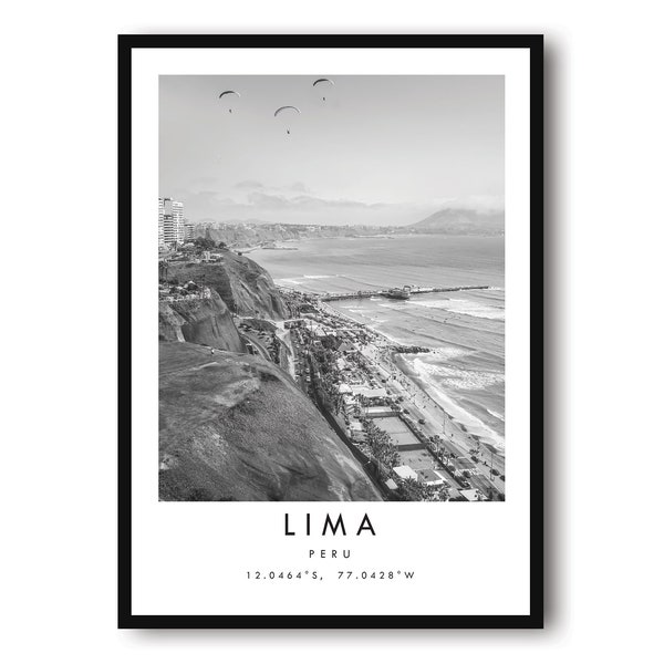 Lima Travel Print, Peru Poster, Unique Wallart Decor, Black and White Home Decor, Lima Peru, Popular Print A1/A2/A3/A4/A5