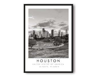 Houston Texas Print: Black and White Cityscape, Minimalist Wall Art