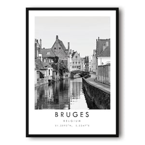 Brügge Reisedruck, Brügge Poster, Einzigartige Wanddekoration, Schwarzweiß Wohnkultur, Belgien Brügge Beliebter Druck A1/A2/A3/A4/A5