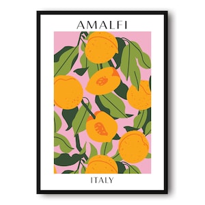 Amalfi Travel Poster, Abstract Fruit Poster, Peach Art Print, Amalfi Poster, Kitchen Fruit Poster, Pastel Kitchen Poster, Fruit Market