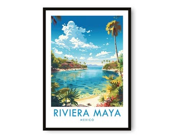 リビエラマヤのアートプリント：メキシコ旅行ポスター、トロピカルな装飾