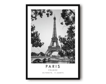 Paris Eiffel Tower Print: Black and White Travel Poster