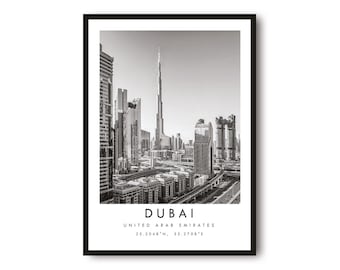 Dubai Travel Print, Dubai Poster, Black and White Print, Unique Wall Art,  Minimalist Home Decor, City  A1/A2/A3/A4/A5