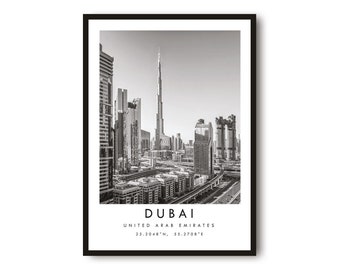 Dubai Travel Print, Dubai Poster, Black and White Print, Unique Wall Art,  Minimalist Home Decor, City  A1/A2/A3/A4/A5