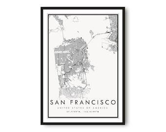 San Francisco Map Print, San Francisco Poster Print, Sam Francisco City Map Print Minimalist, Prints of California, Custom map