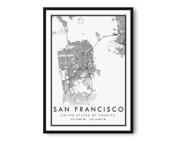 San Francisco Map Print, San Francisco Poster Print, Sam Francisco City Map Print Minimalist, Prints of California, Custom map