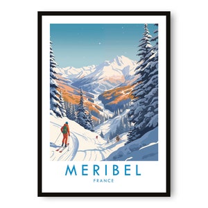 Meribel Travel Print, Meribel Travel Poster, Francja Print, Wystrój podróżniczy, Popular Print, Narciarstwo Print, Prezent urodzinowy, A1/A2/A3/A4/A5
