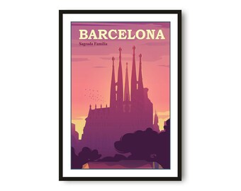 Barcelona Travel Poster: Colourful Spain Print, Minimalist Decor