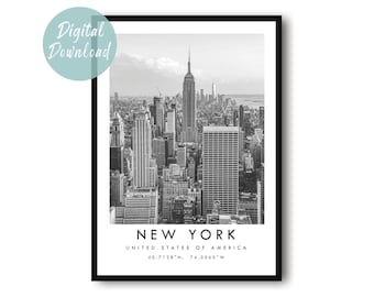 Póster de viaje de Nueva York (descarga digital) / Arte mural minimalista / Decoración urbana imprimible