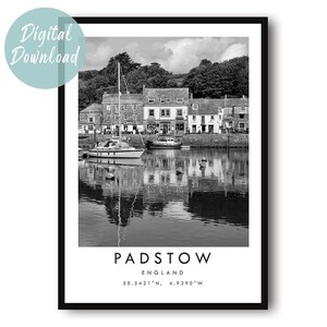 Plakat podróżniczy Padstow do pobrania w wersji cyfrowej | Minimalistyczna sztuka ścienna | Dekoracja miejska do druku