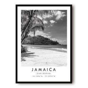 Jamaica Travel Print, Caribbean Poster, Black and White Print, Unique Wall Art,  Minimalist Home Decor, City  A1/A2/A3/A4/A5