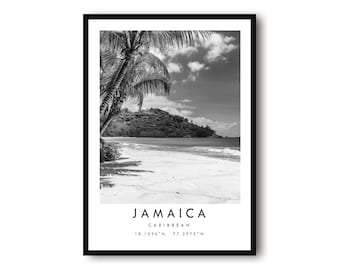 Jamaica Travel Print, Caribbean Poster, Black and White Print, Unique Wall Art,  Minimalist Home Decor, City  A1/A2/A3/A4/A5