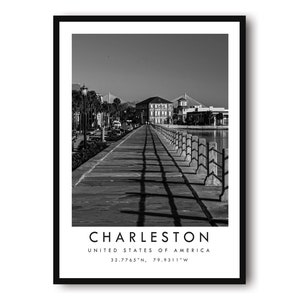 Charleston Travel Print, Charleston Poster Print, Charleston Wall Art Minimalist, Charleston kaart Print, prenten van Charleston A1/A2/A3/A4/A5