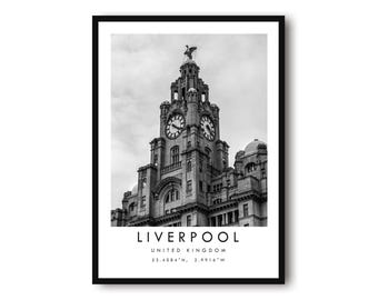 Liverpool Print: Black and White Architecture, England Travel Poster