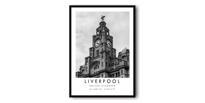 Liverpool Print: Black and White Architecture, England Travel Poster image 1