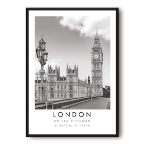 London Travel Print: Black and White England Home Decor