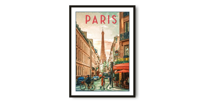 Paris Travel Poster, France Poster, Colourful Print, Unique Wall Art, Minimalist Home Décor, City A1/A2/A3/A4/A5 image 1