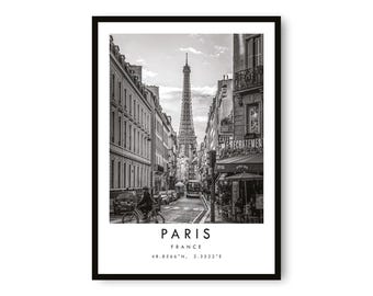 Paris Eiffel Tower Print: Black and White France Travel Poster