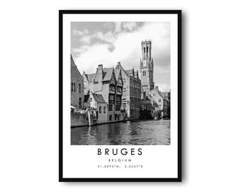 Bruges Belgium Print: Black and White Travel Poster