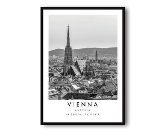 Wien Österreich Poster: Schwarz-Weiße Minimalistische Wandkunst