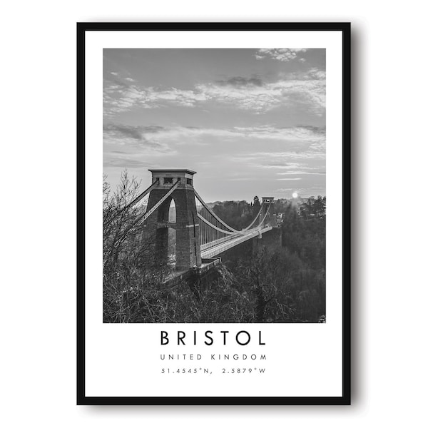 Bristol Travel Print, Bristol Poster, Unique Wallart Decor, Black and White Home Decor, England Bristol, Popular Print A1/A2/A3/A4/A5