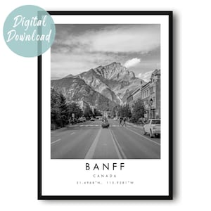 Póster de viaje de Banff (descarga digital) / Arte mural minimalista / Decoración urbana imprimible