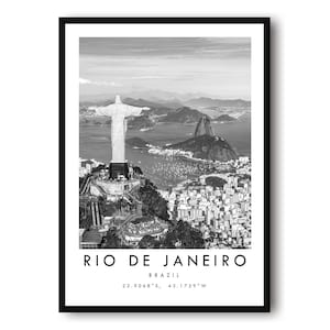 Impresión de viaje de Río de Janeiro, impresión de viaje en blanco y negro, impresión de Río de Janeiro, Brasil, carteles de viajes minimalistas, impresión popular