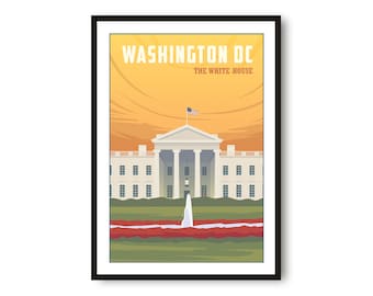 Washington DC Travel Poster, Washington Poster, Colourful Print, Unique Wall Art, Minimalist Home Décor, City , White House A1/A2/A3/A4/A5