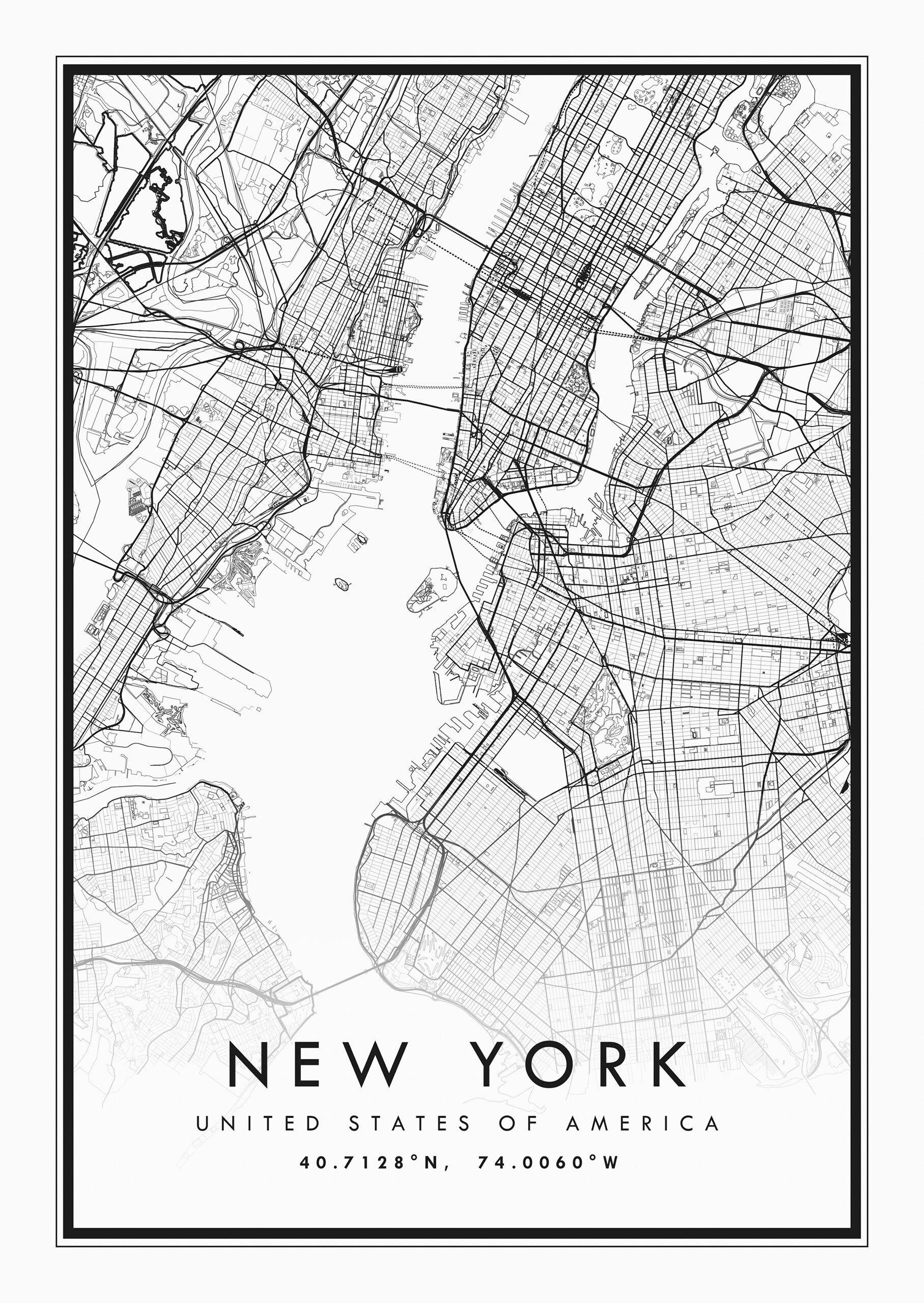 New York Map Print New York Print New York City Map Print | Etsy