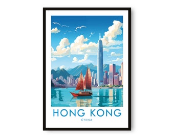 Hong Kong Travel Print, Hong Kong Travel Poster, China Print, Travel Decor, Popular Print, Birthday Gift, A1/A2/A3/A4/A5