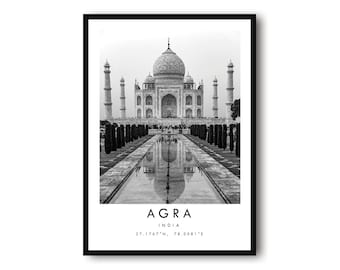 Agra Travel Print, India Poster, Black and White Print, Taj Mahal print,  Minimalist Home Decor, City  A1/A2/A3/A4/A5