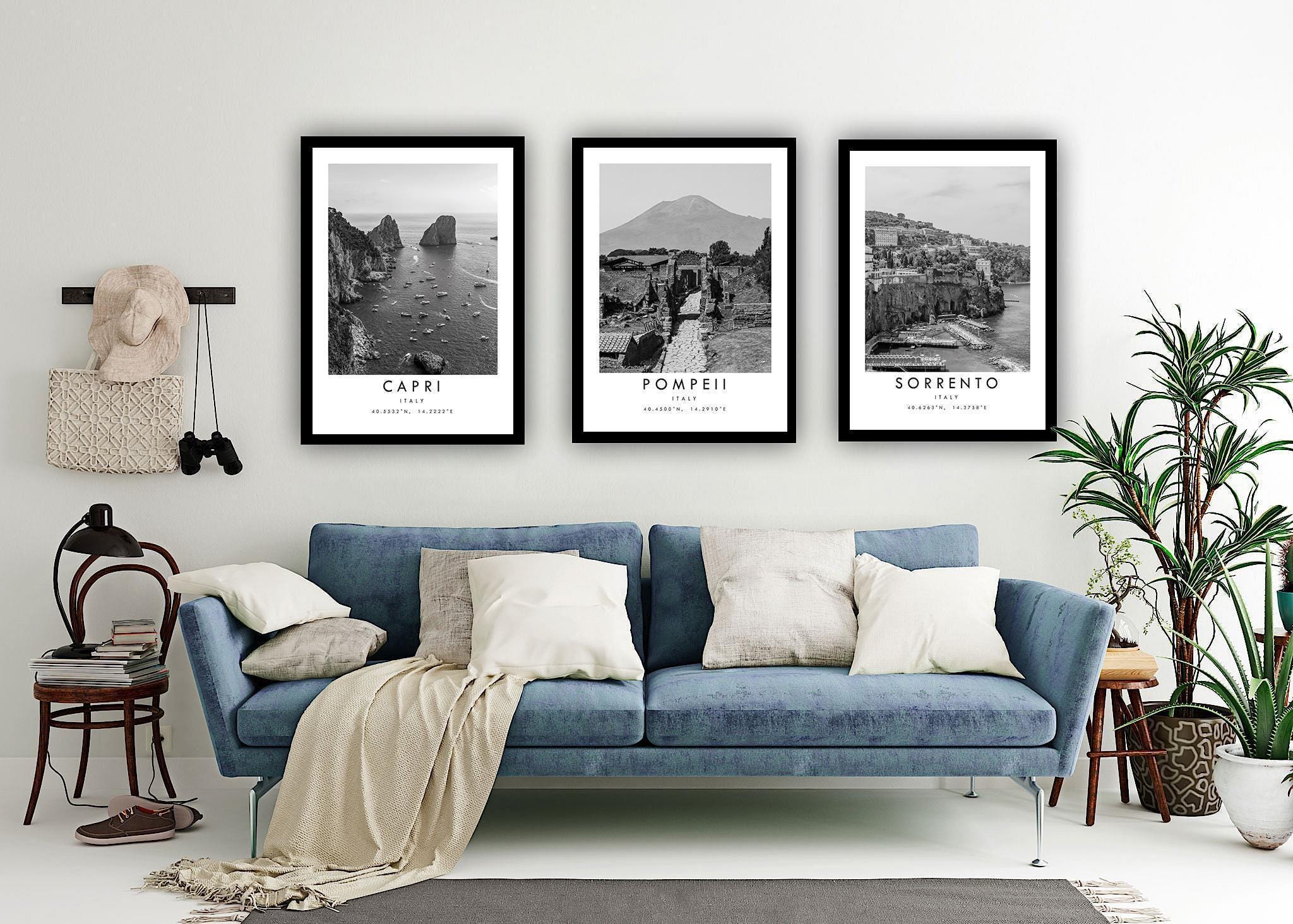 Italy Travel Print Set: Capri, Pompeii, Sorrento - Black and White