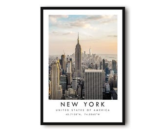New York Travel Print Of The NYC Skyline In Black And White | Featuring The Empire State Building | Minimalist Modern Wall Art Decor