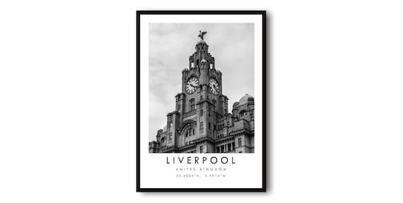 Liverpool Print: Black and White Architecture, England Travel Poster