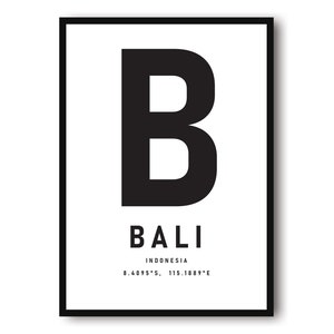 Bali Travel Print, Bali Poster, Black and White Print, Unique Wall Art,  Minimalist Home Décor, City  A1/A2/A3/A4/A5