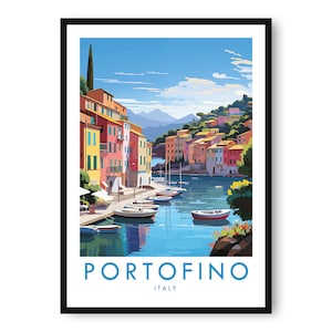 Impresión de viaje de Portofino, póster de viaje de Portofino, impresión de Italia, decoración de viaje, impresión popular, regalo de cumpleaños, A1/A2/A3/A4/A5