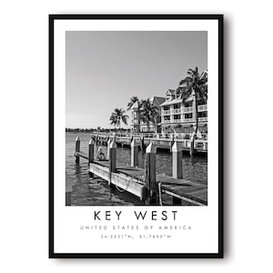 Key West Travel Print, Florida Poster, Black and White Print, Minimalist Home Decor, City  A1/A2/A3/A4/A5