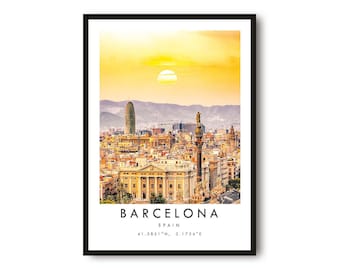Barcelona Cityscape Print: Spain Travel Poster, Wall Art Decor