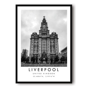 Liverpool Travel Print, Liverpool Poster, Unique Wallart Decor, Black and White Home Decor, England Liver, Popular Print A1/A2/A3/A4/A5