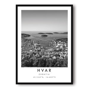 Hvar Travel Print, Croatia Poster, Unique Wallart Decor, Black and White Home Decor, Popular Print A1/A2/A3/A4/A5