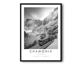 Chamonix France Print: Black and White Travel Poster, Minimalist Decor