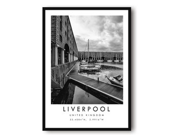 Liverpool Travel Print, Liverpool Poster, Unique Wallart Decor, Black and White Home Decor, A1/A2/A3/A4/A5