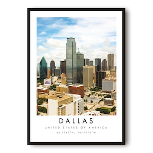 Dallas Travel Print, Dallas Poster, Unique Wall Art,  Minimalist Home Décor, City  A1/A2/A3/A4/A5