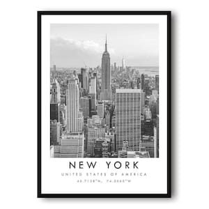 Impressão da paisagem urbana de Nova York - Arte de parede minimalista em preto e branco